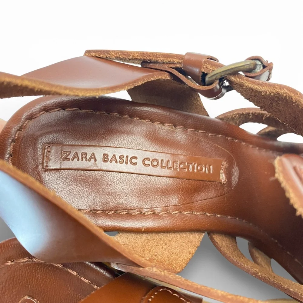 ZARA Leather Fisheman Strappy Platform Sandals in Brown Size 36